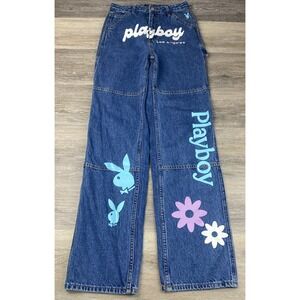 Playboy By Pacsun Womens Blue Carpenter Light Wash Cotton Straight Jeans Size 27